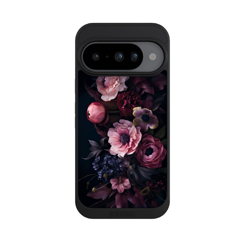 Pixel 10 NIVOpure Rosa Blumenbild mit Pfingstrosen auf dunklem Hintergrund Mit KI