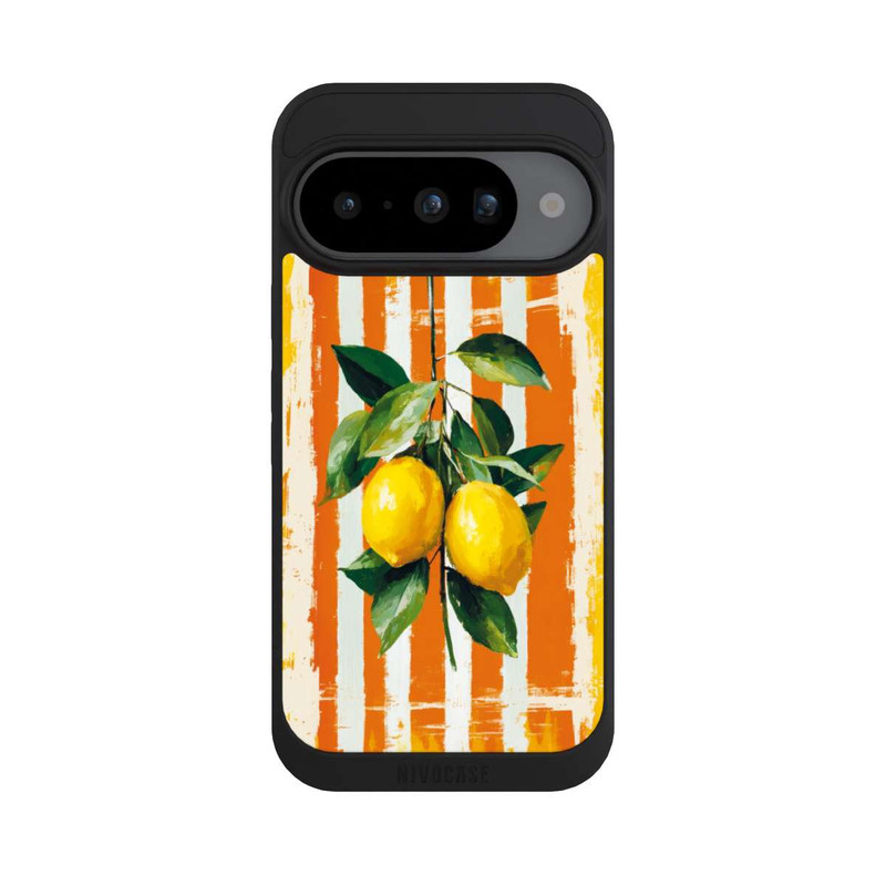 Pixel 10 NIVOpure Zitronen auf gestreiftem Hintergrund Sommer mit KI