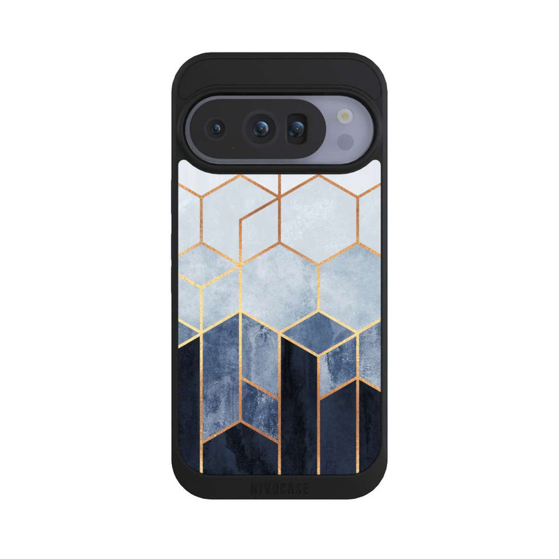 Pixel 10 Pro NIVOpure Blauer Farbverlauf Sechsecke Golddruck