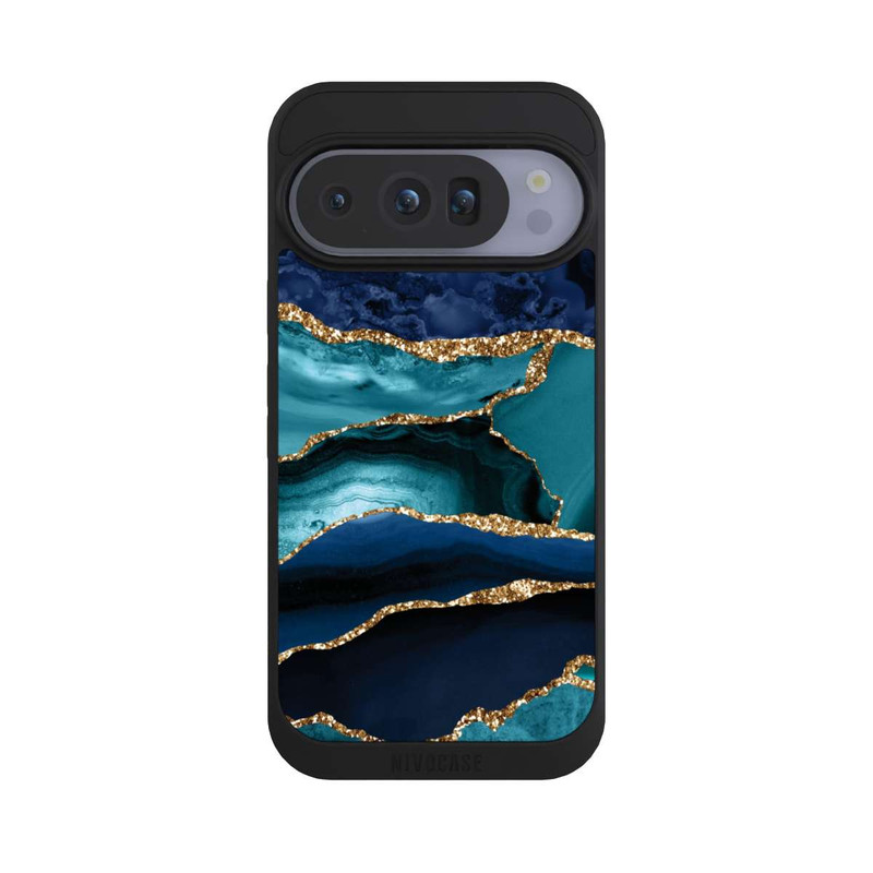 Pixel 10 Pro NIVOpure Aspect pailleté doré marbré bleu foncé et bleu clair