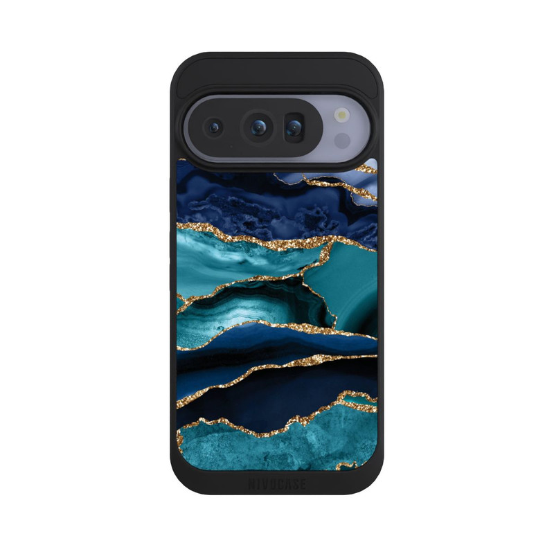 Pixel 10 Pro NIVOpure Dark and Light Blue Marble Gold Glitter Look