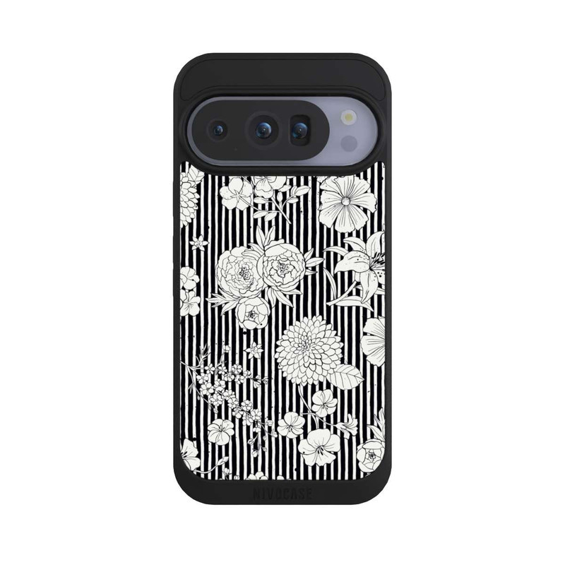 Pixel 10 Pro NIVOpure Fleurs et rayures noir et blanc