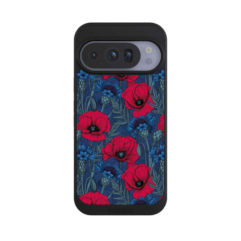Pixel 10 Pro NIVOpure Coquelicots et bleuets sur fond bleu