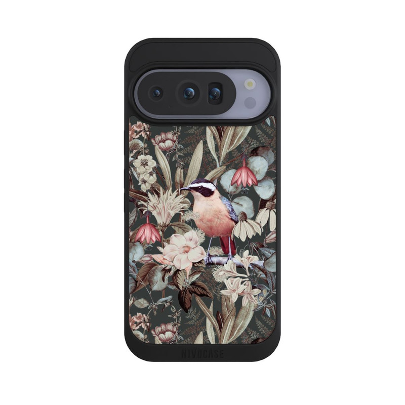 Pixel 10 Pro NIVOpure Orangefarbener Vogel im Vintage Blumenmuster