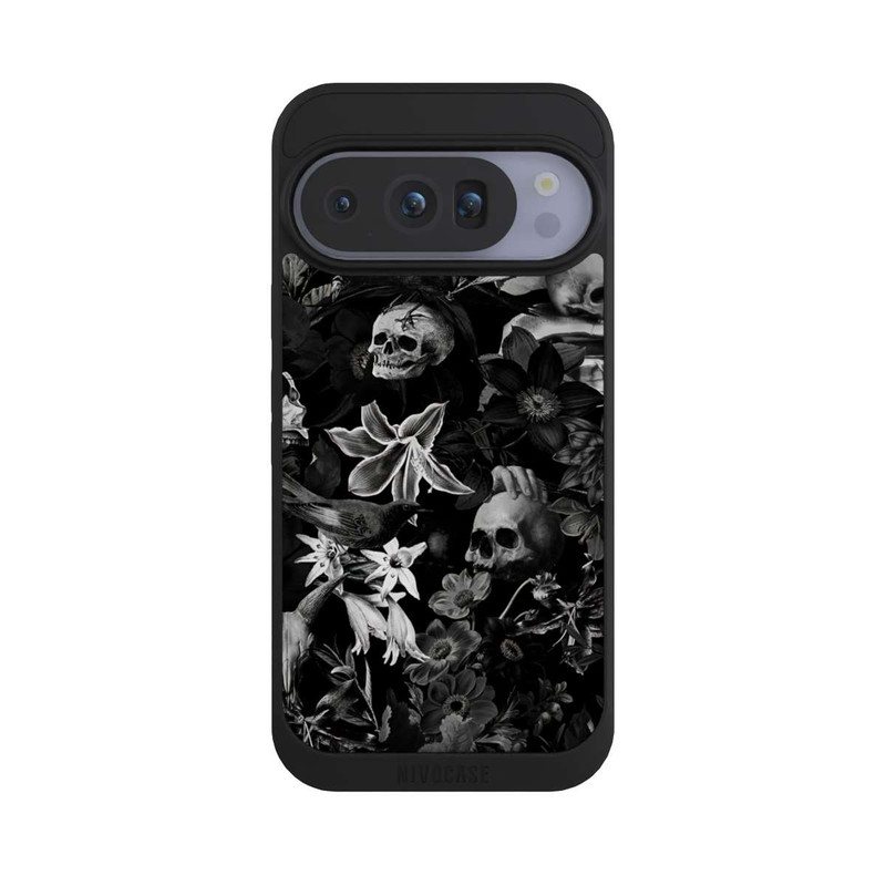 Pixel 10 Pro NIVOpure Crânes et fleurs sur fond noir