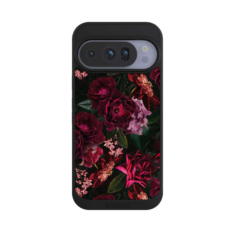 Pixel 10 Pro NIVOpure Dunkelrote und rosa Blüten