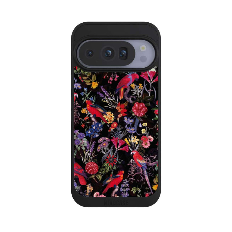 Pixel 10 Pro NIVOpure Dunkle Blumen und Papageien