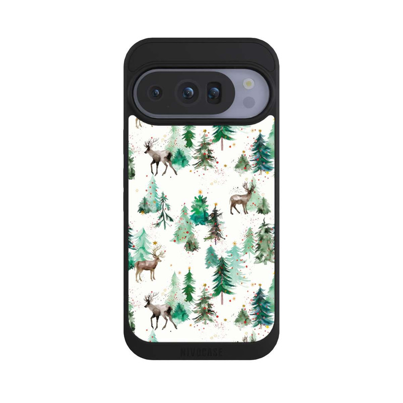 Pixel 10 Pro NIVOpure Hirsche und Winterweihnachtsbäume
