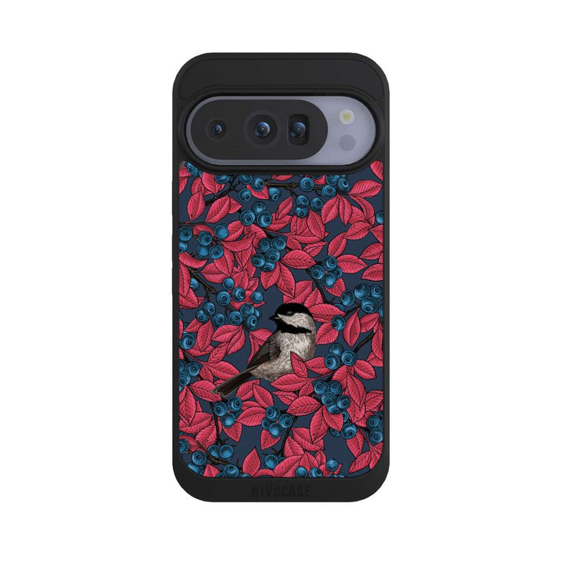 Pixel 10 Pro NIVOpure Blaubeeren und Vögel auf Navy
