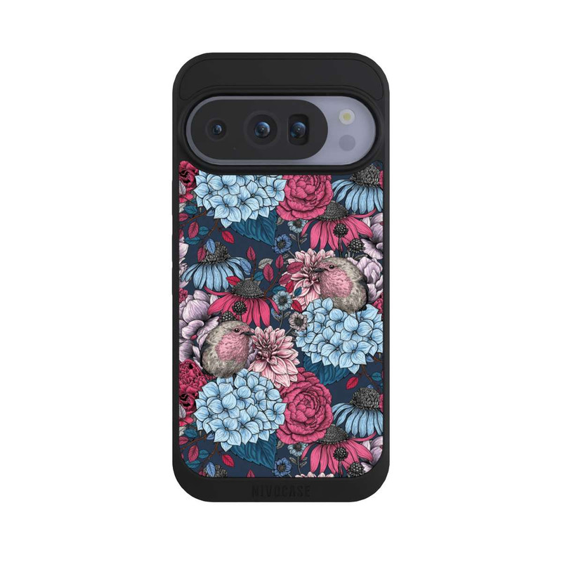 Pixel 10 Pro NIVOpure Vögel und Blumen Petrolrot
