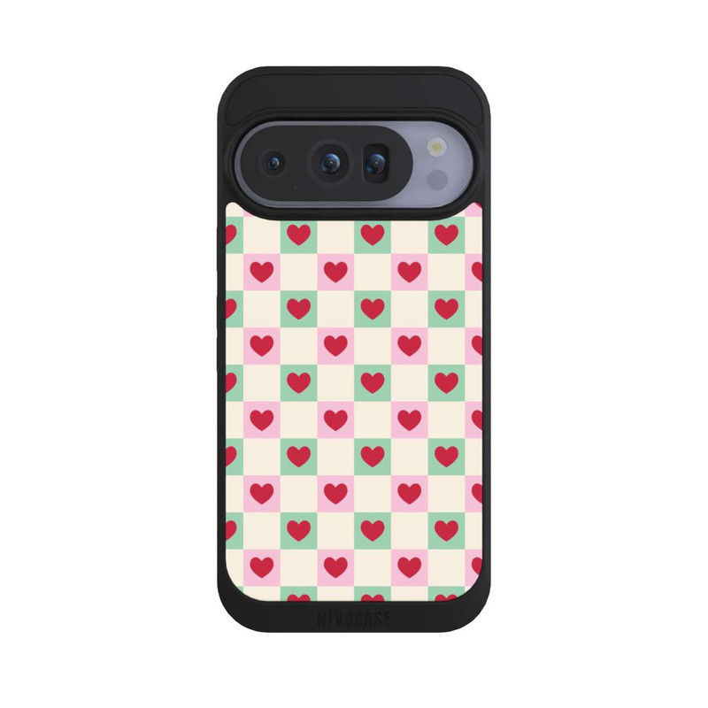 Pixel 10 Pro NIVOpure Karomuster Herzen Rosa und Grün Valentinstag