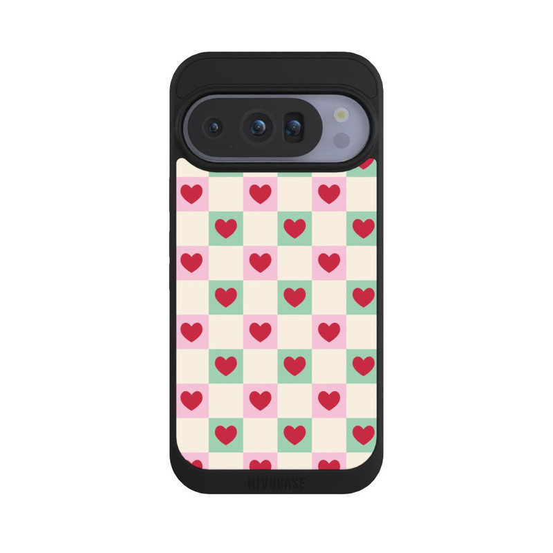 Pixel 10 Pro NIVOpure Karomuster Herzen Rosa und Grün Valentinstag