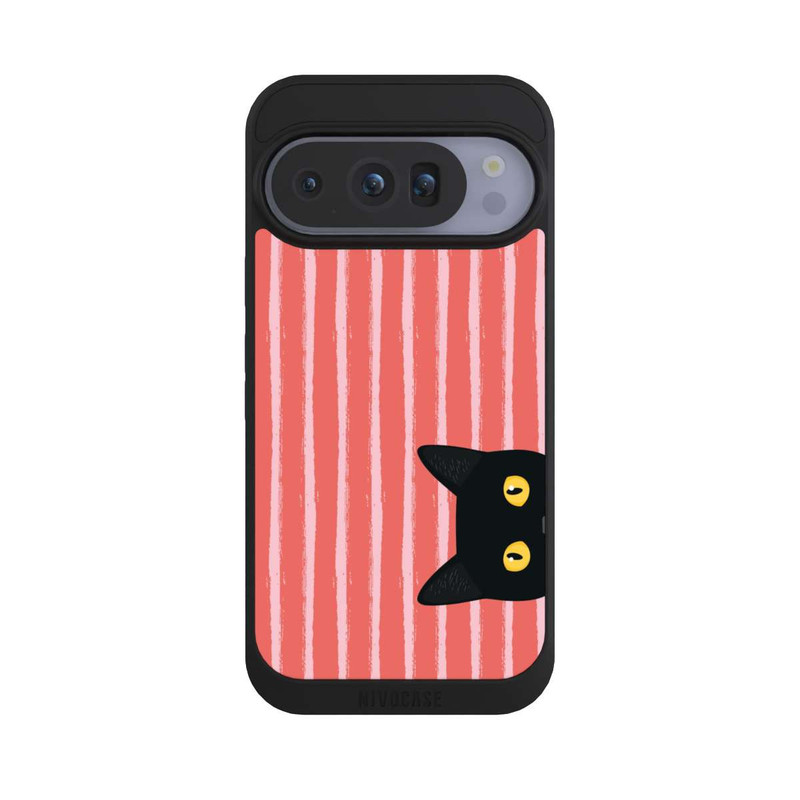Pixel 10 Pro NIVOpure Chat noir sur fond rayé orange