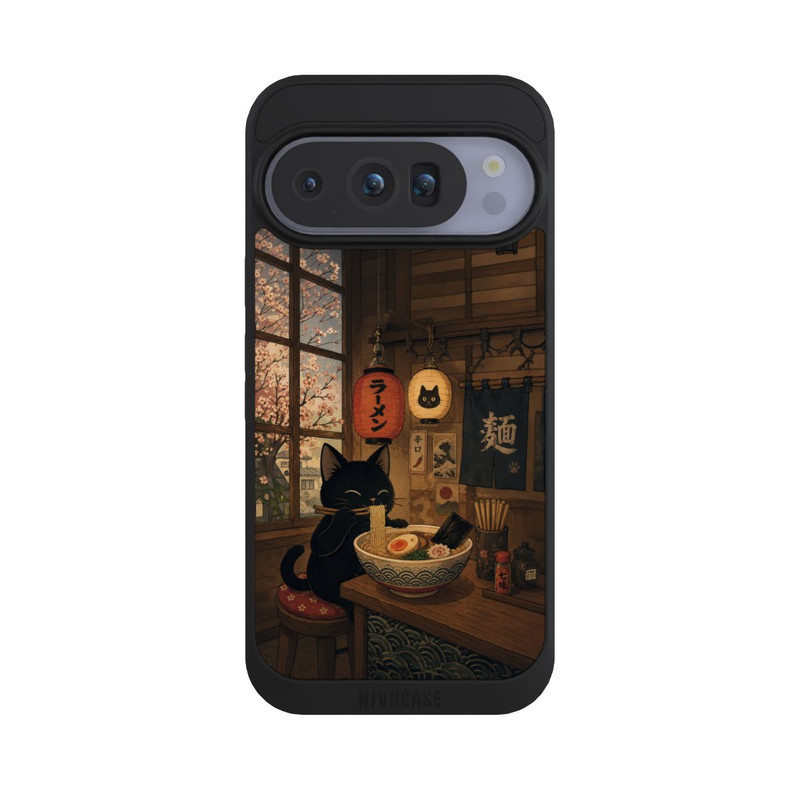 Pixel 10 Pro NIVOpure Bar à ramen avec un chat noir avec l'IA