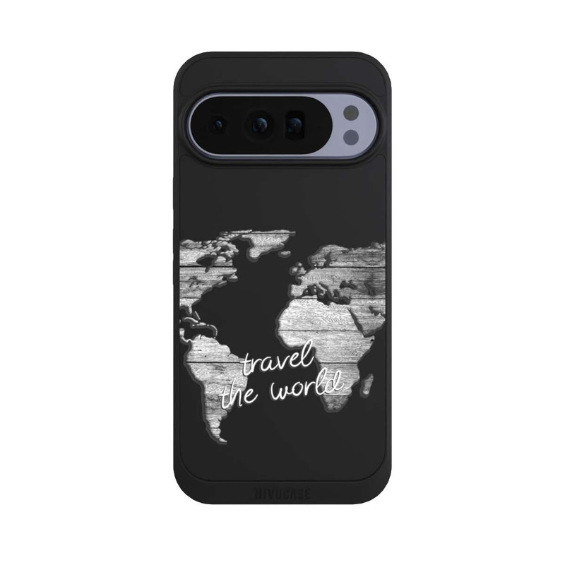 Pixel 10 Pro XL NIVOpure Carte du Monde Bois sans Fond