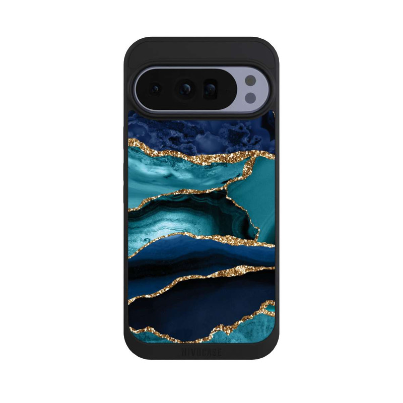 Pixel 10 Pro XL NIVOpure Aspect pailleté doré marbré bleu foncé et bleu clair