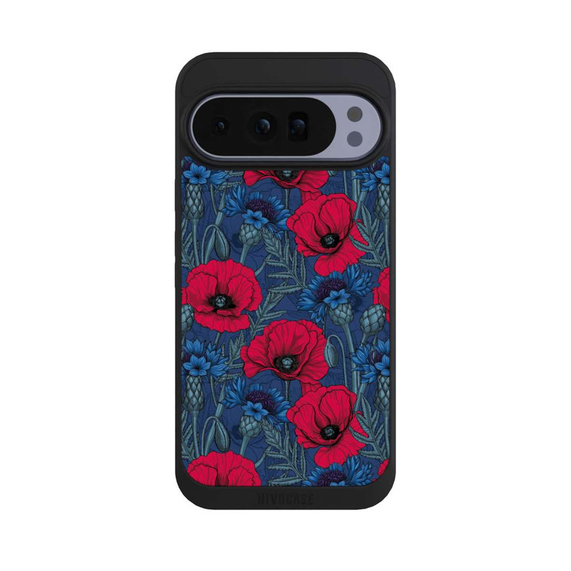 Pixel 10 Pro XL NIVOpure Coquelicots et bleuets sur fond bleu