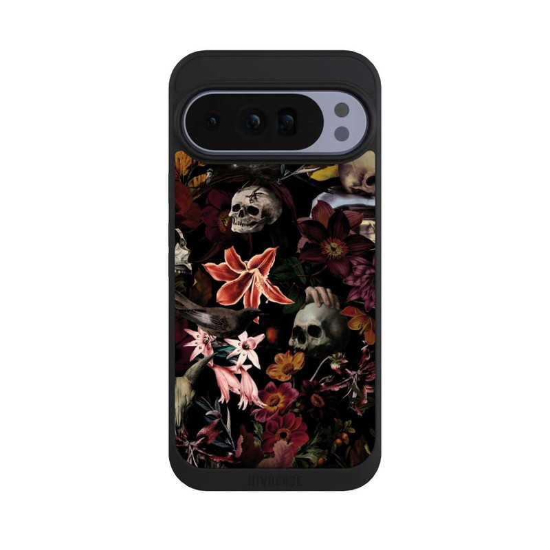 Pixel 10 Pro XL NIVOpure Crânes et fleurs sur fond sombre