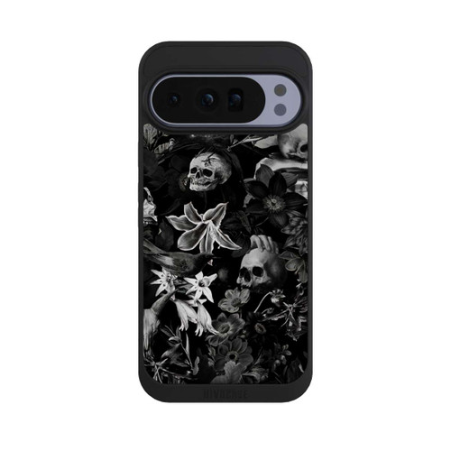Google Pixel 10 Pro XL NIVOpure Totenköpfe und Blumen auf schwarzem Hintergrund