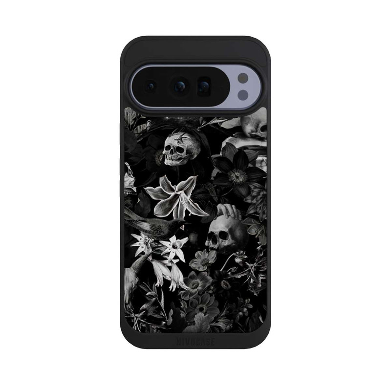 Pixel 10 Pro XL NIVOpure Crânes et fleurs sur fond noir