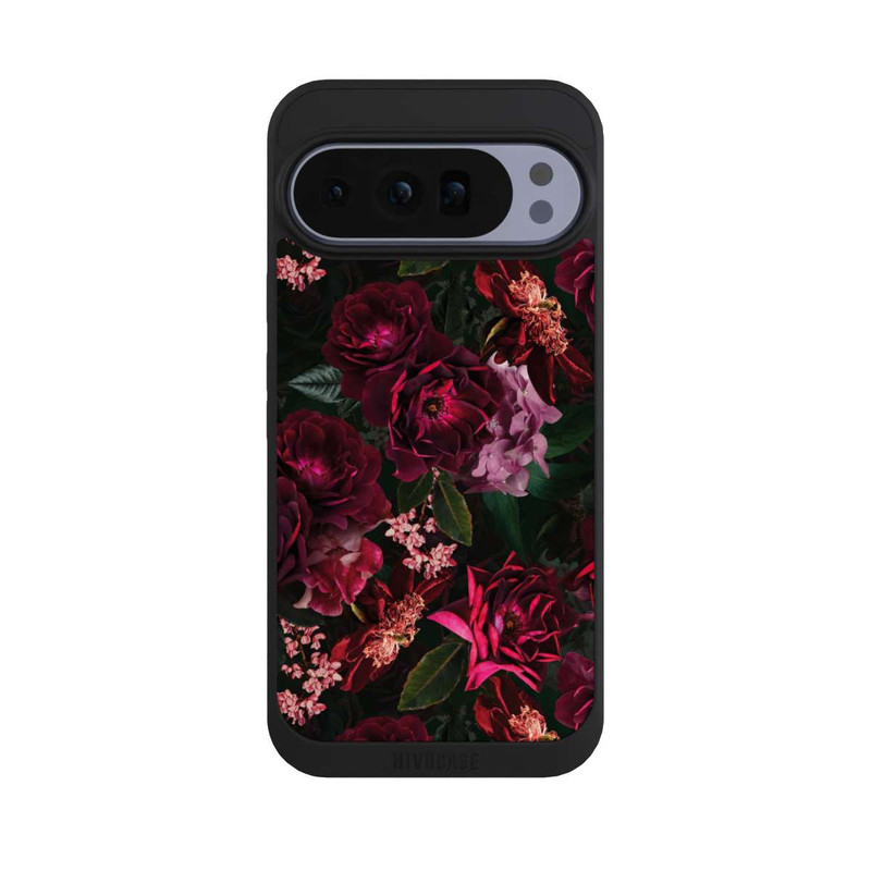 Pixel 10 Pro XL NIVOpure Dunkelrote und rosa Blüten