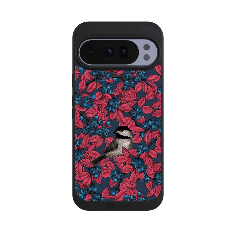 Pixel 10 Pro XL NIVOpure Blaubeeren und Vögel auf Navy