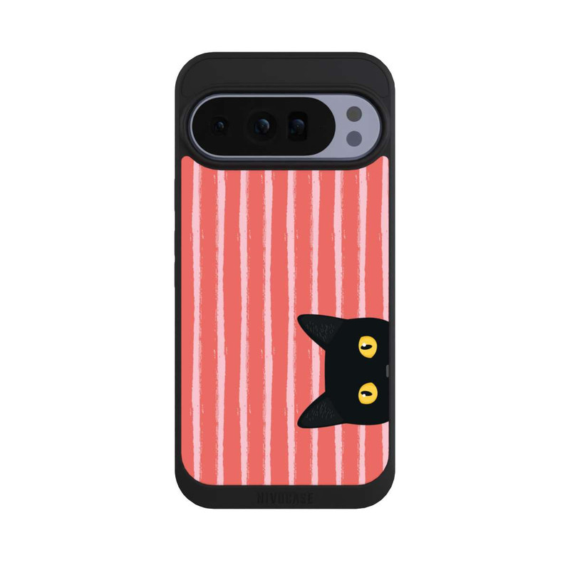 Pixel 10 Pro XL NIVOpure Chat noir sur fond rayé orange