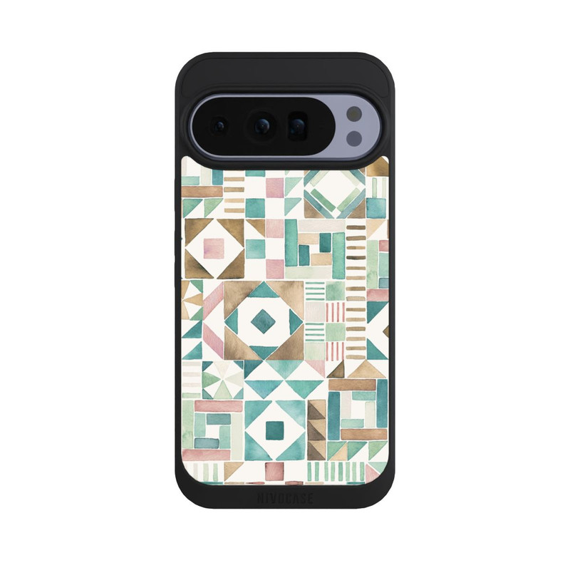 Pixel 10 Pro XL NIVOpure Geometric Blocks Retro Vintage Patchwork Green