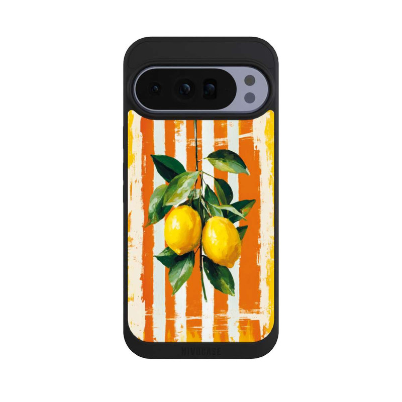 Pixel 10 Pro XL NIVOpure Zitronen auf gestreiftem Hintergrund Sommer mit KI