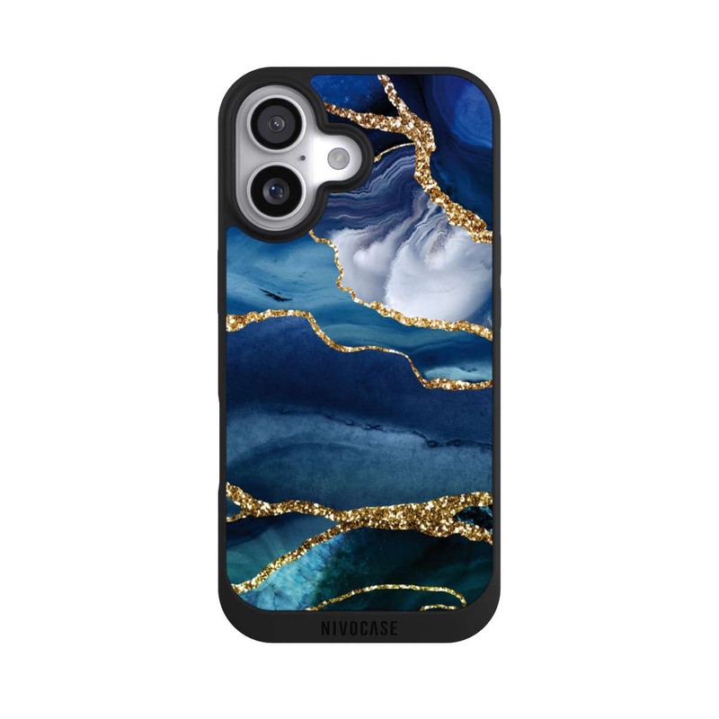 iPhone 17 NIVOpure Blue Marble Gold Glitter Look