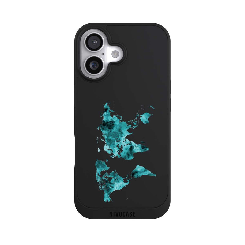iPhone 17 NIVOpure Weltkarte Blaugrün Transparent