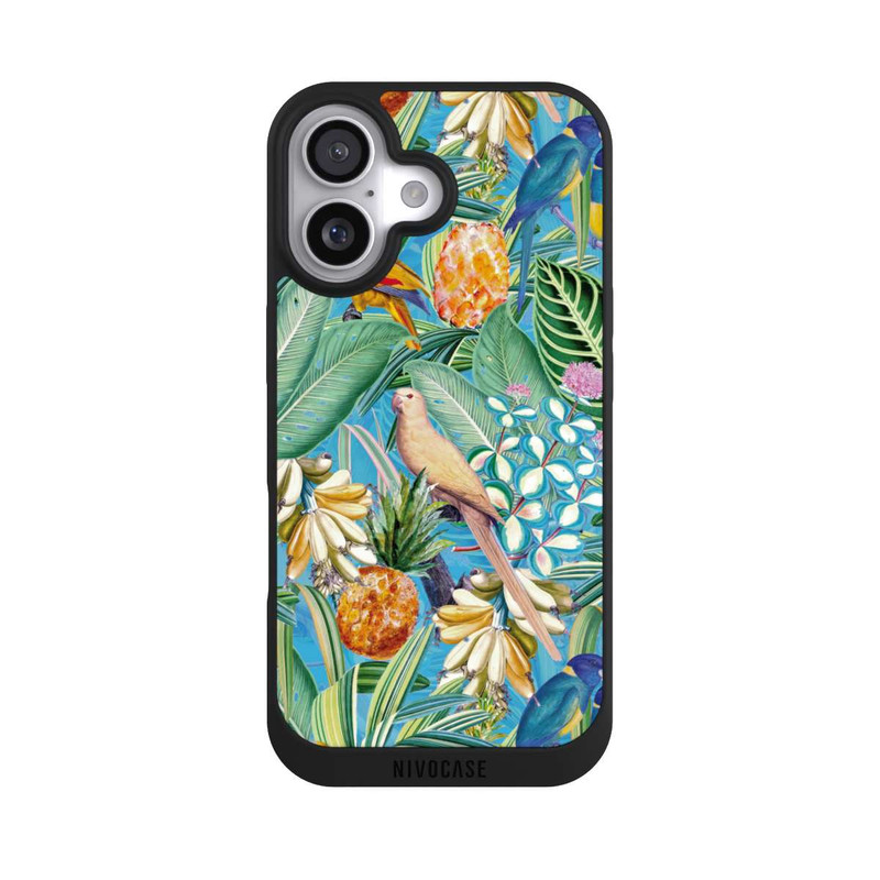 iPhone 17 NIVOpure Tropische Papageien auf blauer Tapete