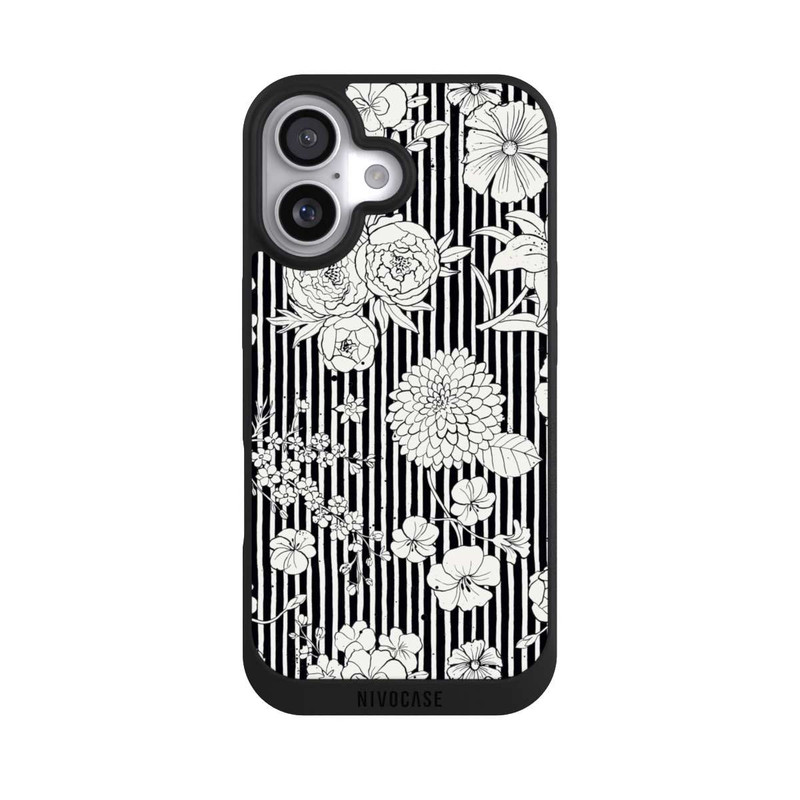 iPhone 17 NIVOpure Fleurs et rayures noir et blanc