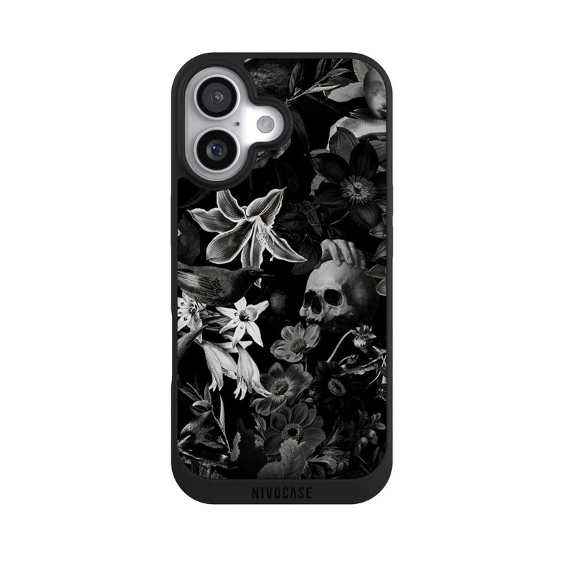 iPhone 17 NIVOpure Skulls and Flowers on Black Background