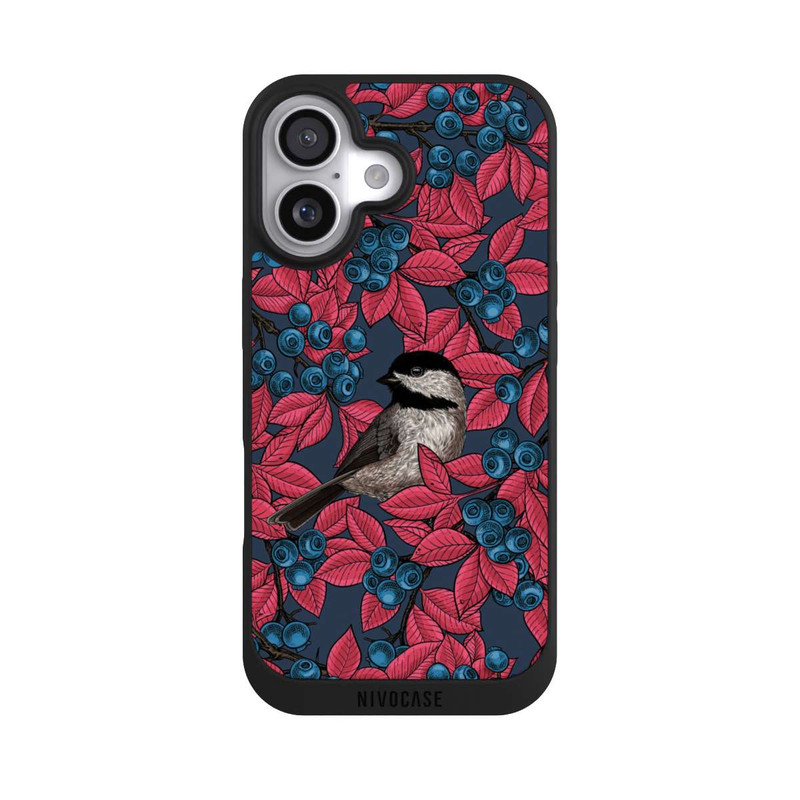 iPhone 17 NIVOpure Blaubeeren und Vögel auf Navy