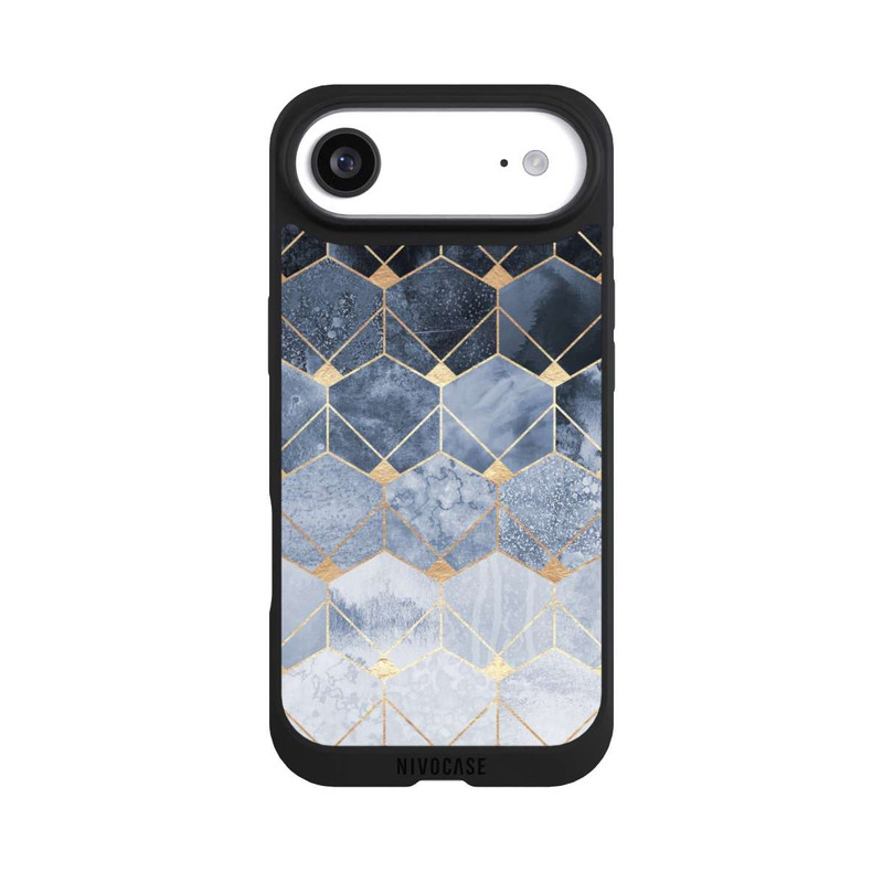 iPhone Air NIVOpure Blaue Sechsecke und Diamanten Golddruck