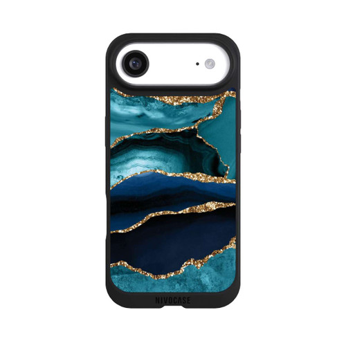 Apple iPhone Air NIVOpure Dark and Light Blue Marble Gold Glitter Look