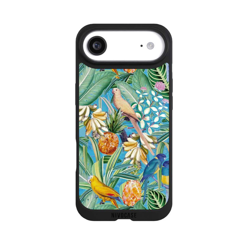 iPhone Air NIVOpure Tropische Papageien auf blauer Tapete