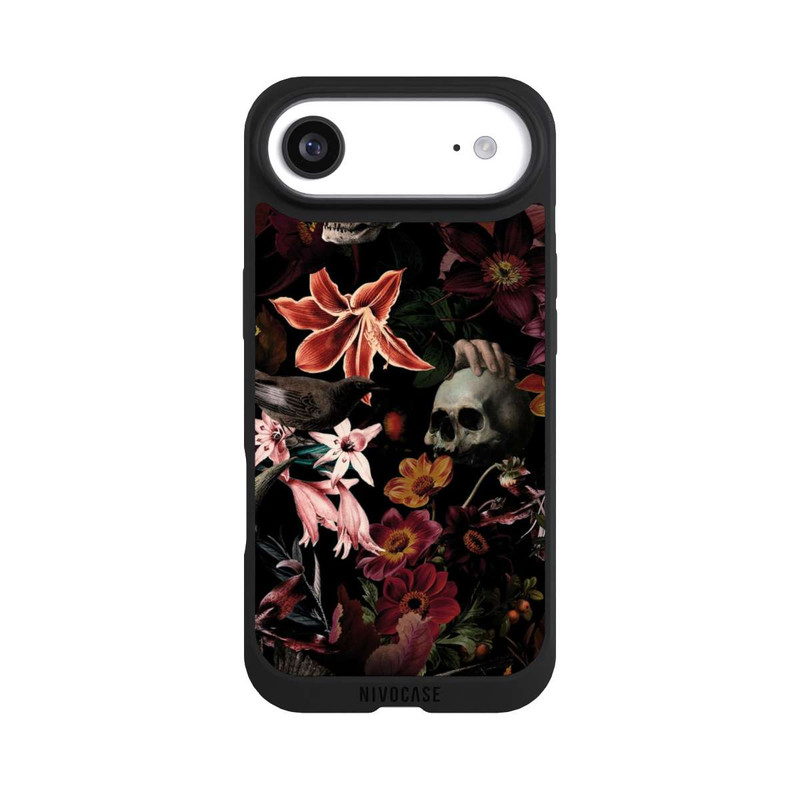 iPhone Air NIVOpure Totenköpfe und Blumen auf dunklem Hintergrund