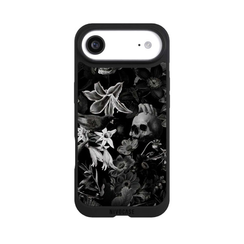 Apple iPhone Air NIVOpure Totenköpfe und Blumen auf schwarzem Hintergrund