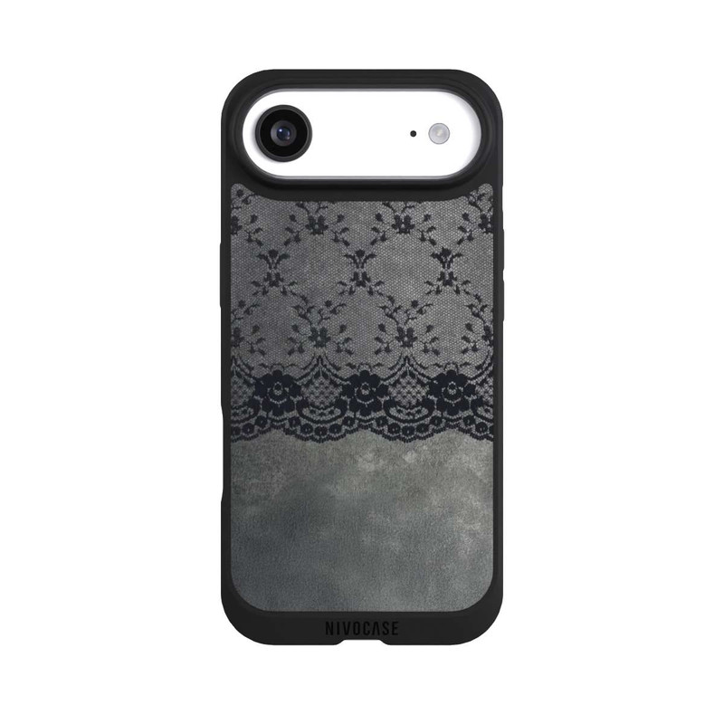 iPhone Air NIVOpure Schwarzes Spitzenmuster auf grauem Hintergrund