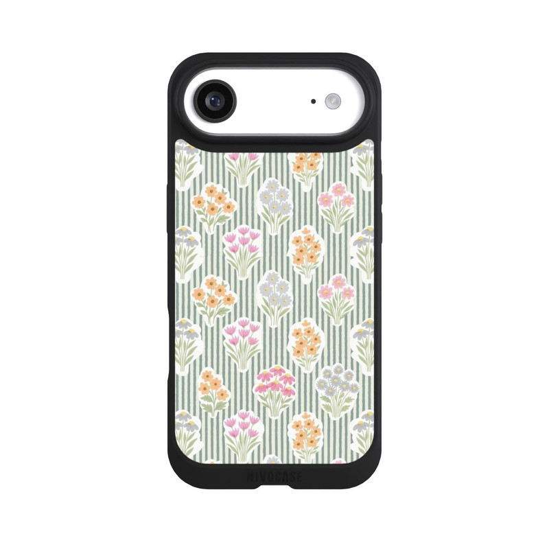 iPhone Air NIVOpure Ditsy Flower Sticker Bouquets on Blue and Cream Pinstripes