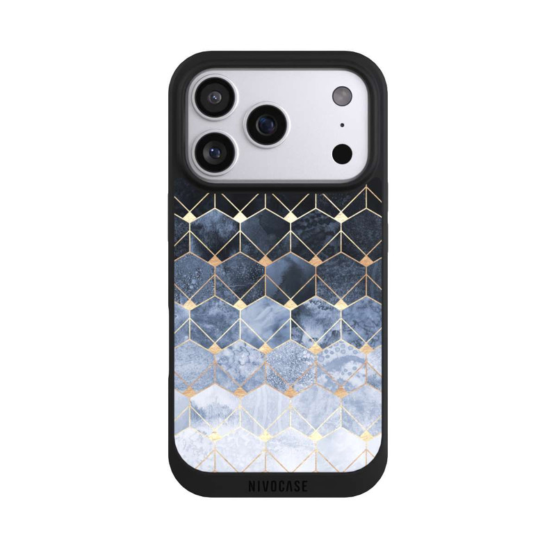 iPhone 17 Pro NIVOpure Blaue Sechsecke und Diamanten Golddruck