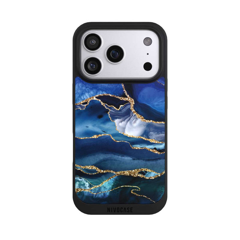 iPhone 17 Pro NIVOpure Blue Marble Gold Glitter Look