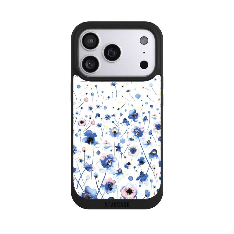 iPhone 17 Pro NIVOpure Fleurs bleues d’encre aquarelle