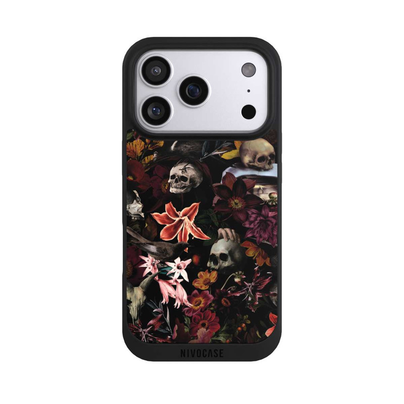 iPhone 17 Pro NIVOpure Crânes et fleurs sur fond sombre