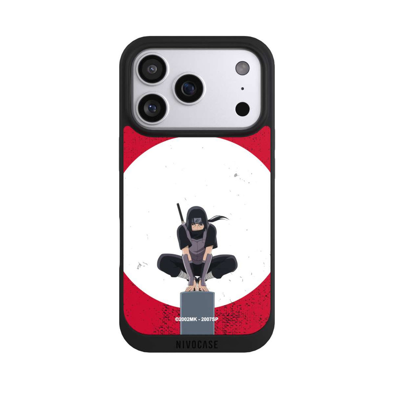 iPhone 17 Pro NIVOpure Symbole Itachi Uchiha fond rouge