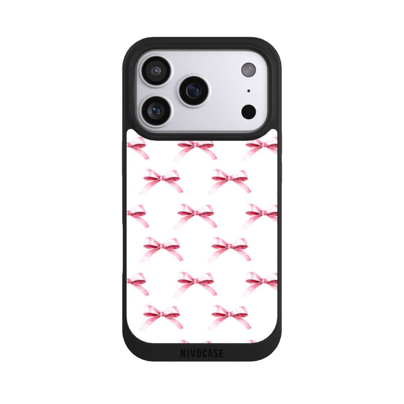 iPhone 17 Pro NIVOpure Motif Nœud Rose sur Fond Blanc