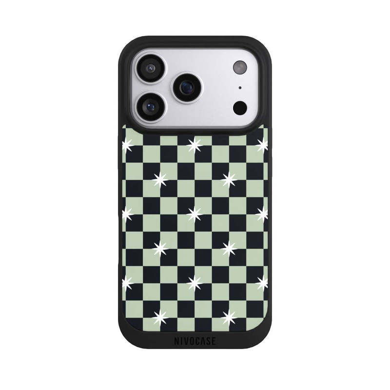 iPhone 17 Pro NIVOpure Checked Pattern Black Grey Stars