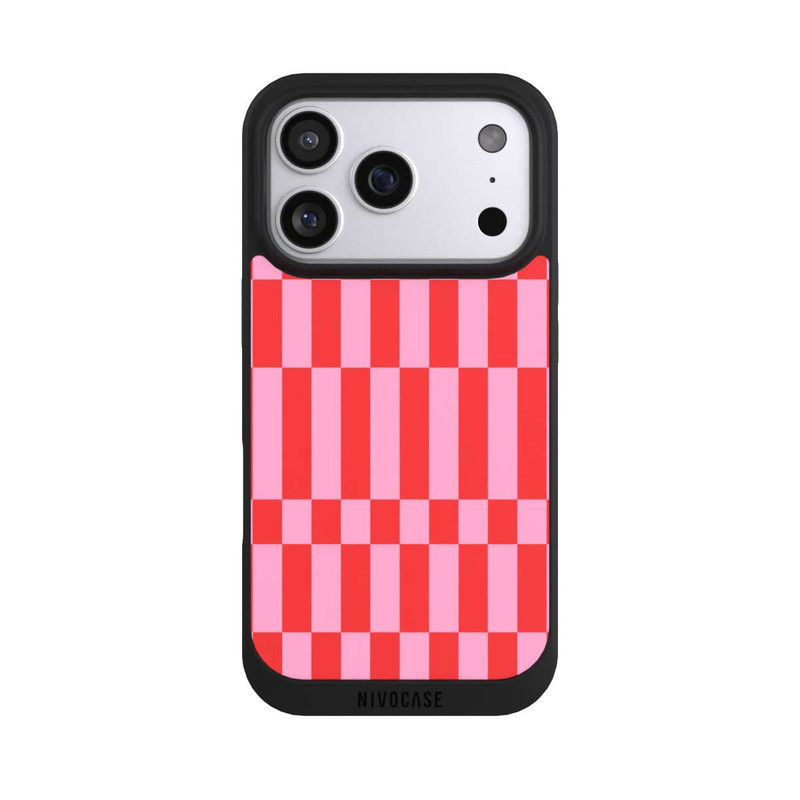 iPhone 17 Pro NIVOpure Checked Abstract Bold Coral Red and Pink Color Block